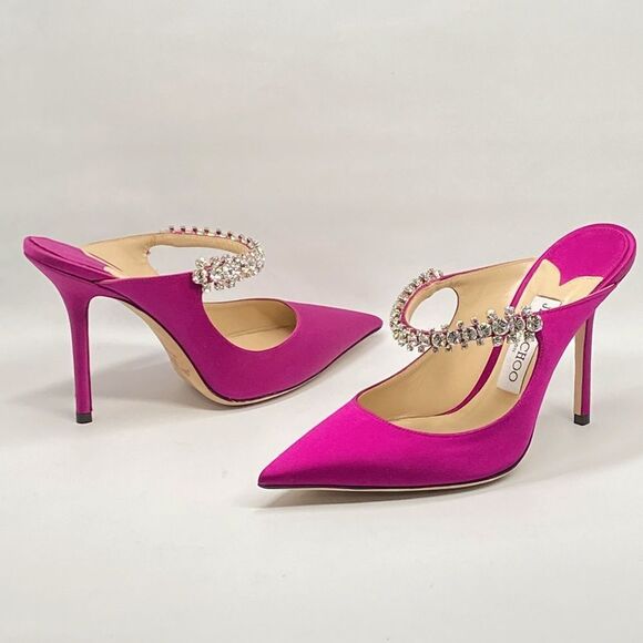 Jimmy Choo Bing 100 Satin Mules With Crystal Strap size 37 - Picture 10 of 13